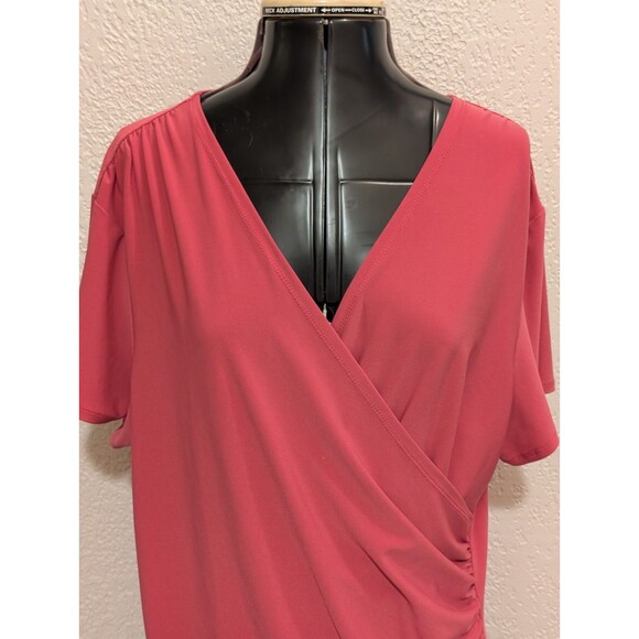 Coldwater Creek Small XL Top Pink Stretch Faux Wrap Deep V-Neck 3/4 Sleeve slim - Picture 3 of 11